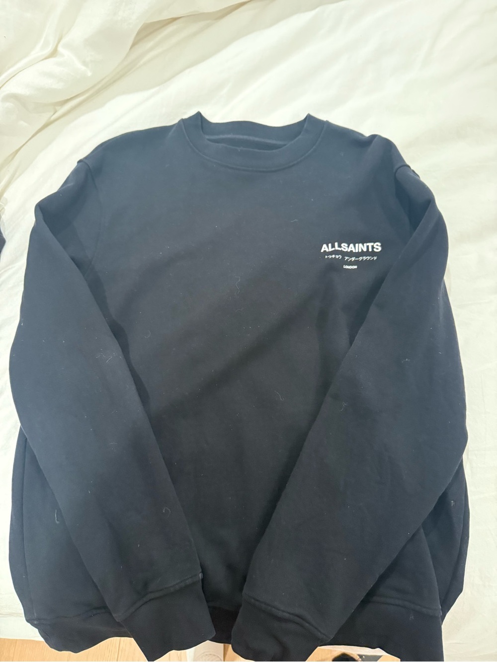 AllSaints Black Crewneck Sweatshirt with White Logo